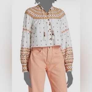 Veronica Beard Beaded Embroidered Linen Crop Jacket Size Large NWT